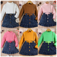 Load image into Gallery viewer, 2 Pieces Set Baby Kid Girls Solid Color Crochet Tops And Skirts Wholesale 24091312
