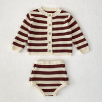 Load image into Gallery viewer, 2 Pieces Set Baby Kid Girls Autumn Winter Striped Cardigan And Shorts Wholesale 240913223
