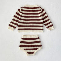 Load image into Gallery viewer, 2 Pieces Set Baby Kid Girls Autumn Winter Striped Cardigan And Shorts Wholesale 240913223
