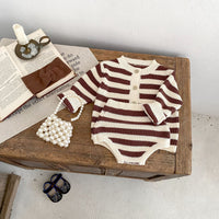 Load image into Gallery viewer, 2 Pieces Set Baby Kid Girls Autumn Winter Striped Cardigan And Shorts Wholesale 240913223
