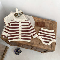 Load image into Gallery viewer, 2 Pieces Set Baby Kid Girls Autumn Winter Striped Cardigan And Shorts Wholesale 240913223
