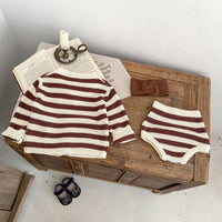 Load image into Gallery viewer, 2 Pieces Set Baby Kid Girls Autumn Winter Striped Cardigan And Shorts Wholesale 240913223
