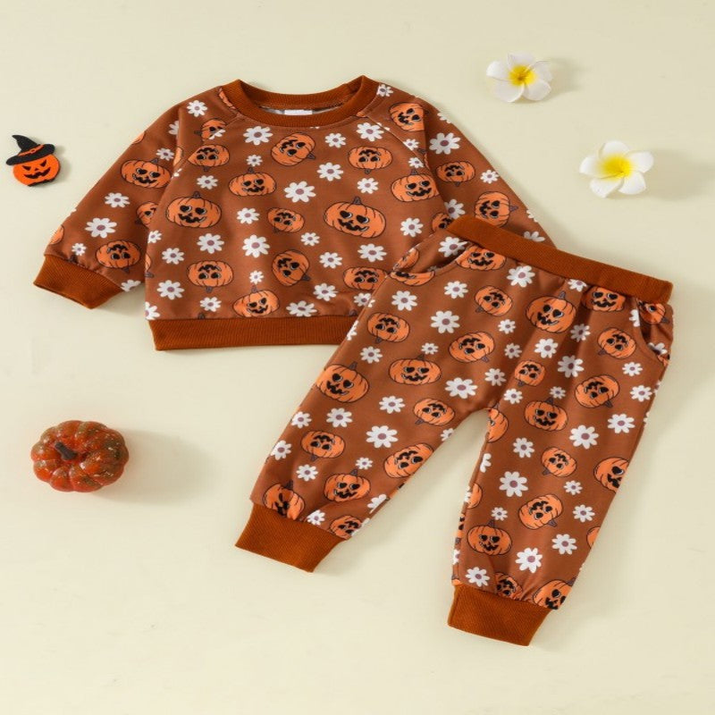 2 Pieces Set Baby Kid Girls Boys Halloween Flower Tops And Pants Wholesale 24092601