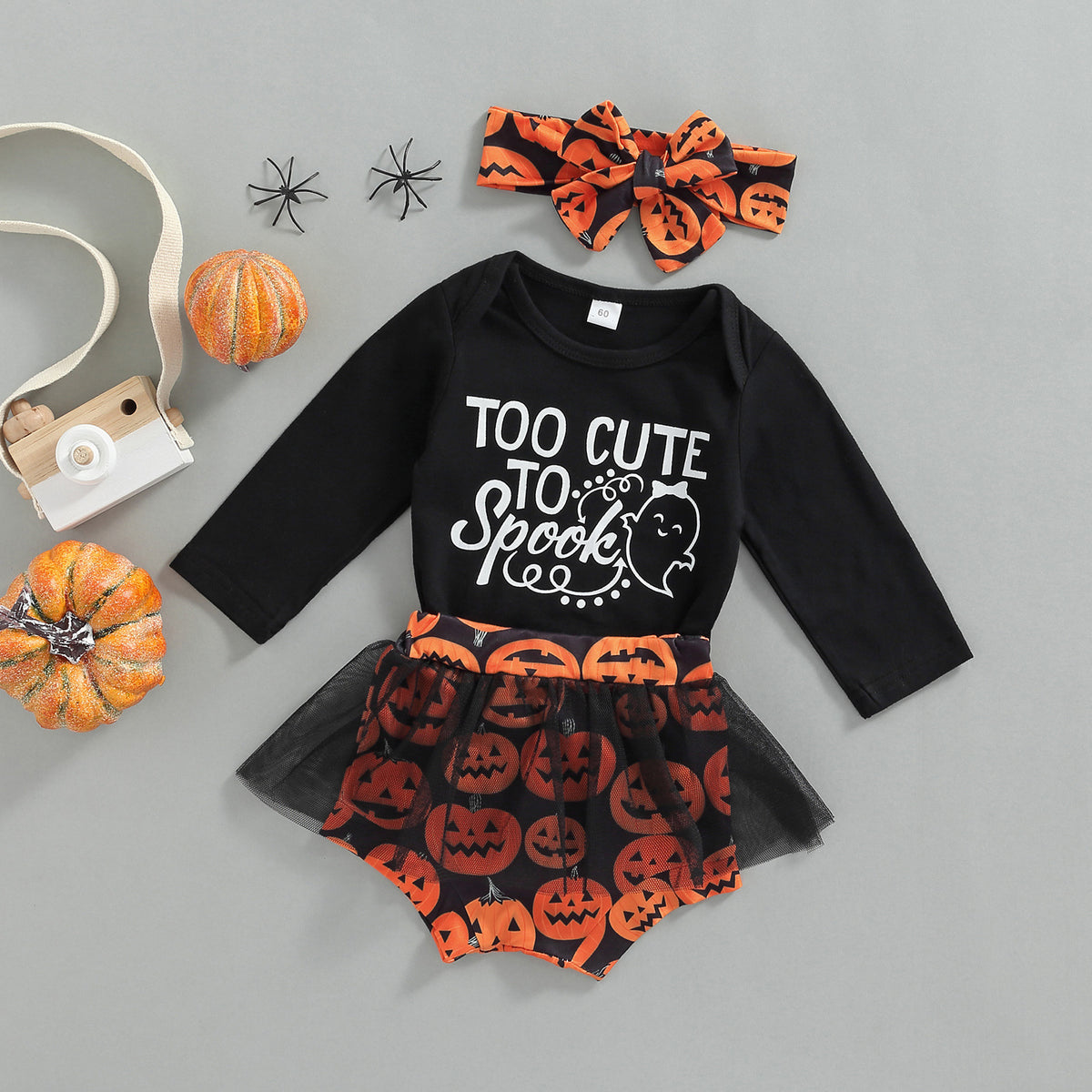 2 Pieces Set Baby Girls Halloween Letters Rompers And Fruit Shorts Wholesale 24092606