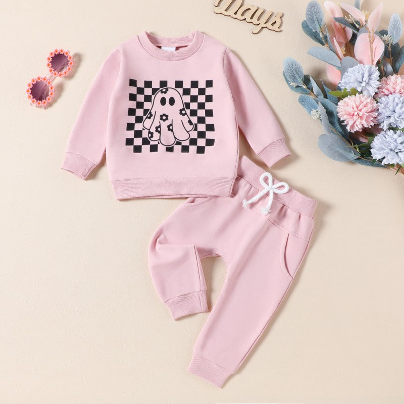 2 Pieces Set Baby Kid Girls Checked Tops And Solid Color Pants Wholesale 24092611