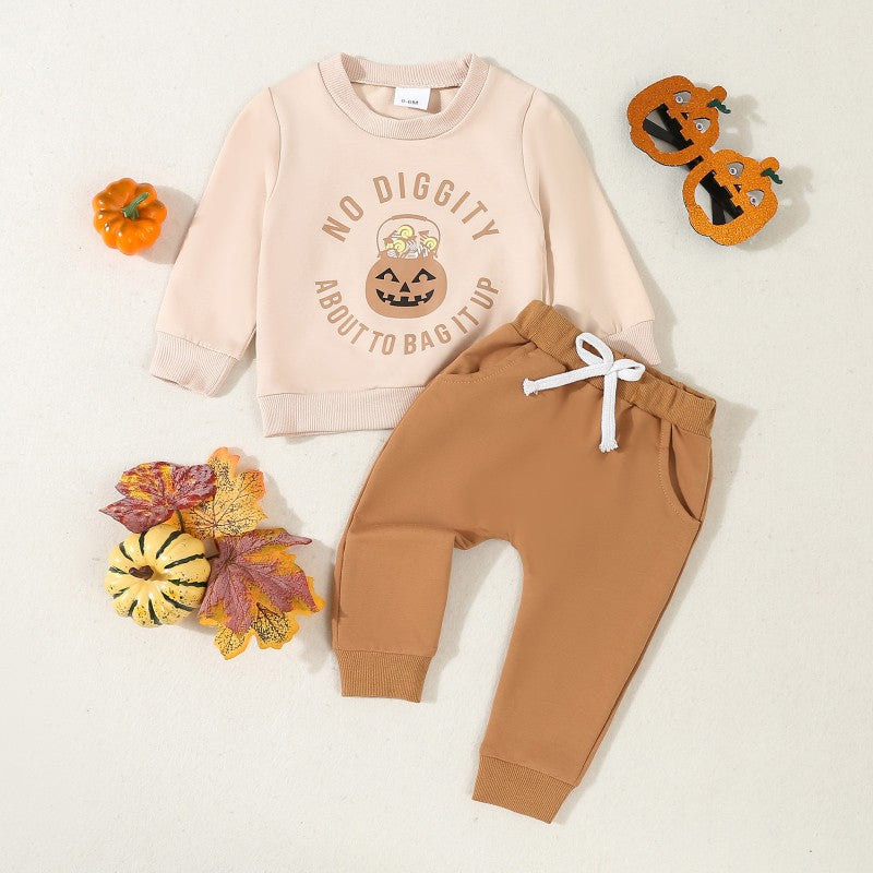 2 Pieces Set Baby Kid Girls Boys Letters Tops And Solid Color Pants Wholesale 24092613