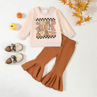 Load image into Gallery viewer, 2 Pieces Set Baby Kid Girls Halloween Letters Flower Tops And Solid Color Pants Wholesale 24092614
