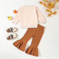 Load image into Gallery viewer, 2 Pieces Set Baby Kid Girls Halloween Letters Flower Tops And Solid Color Pants Wholesale 24092614
