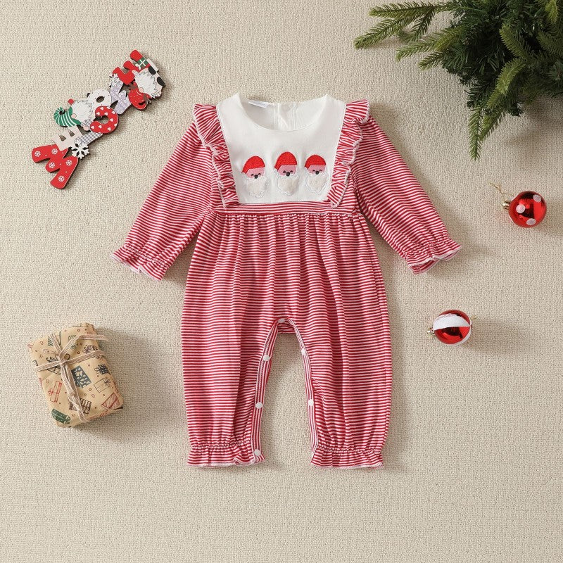 Baby Girls Striped Cartoon Christmas Jumpsuits Wholesale 24110106