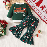 Load image into Gallery viewer, 2 Pieces Set Baby Kid Girls Christmas Letters Print Tops And Pants Wholesale 24110111

