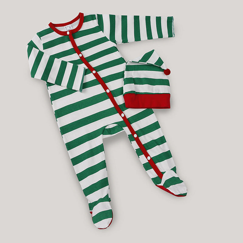 2 Pieces Set Baby Girls Boys Striped Color-blocking Jumpsuits And Hats Wholesale 24110114