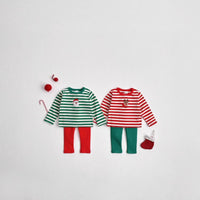 Load image into Gallery viewer, 2 Pieces Set Baby Kid Girls Boys Christmas Striped Cartoon Tops And Solid Color Pants Wholesale 24110117
