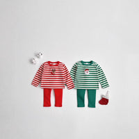 Load image into Gallery viewer, 2 Pieces Set Baby Kid Girls Boys Christmas Striped Cartoon Tops And Solid Color Pants Wholesale 24110117
