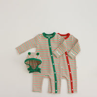 Load image into Gallery viewer, 2 Pieces Set Baby Girls Boys Christmas Striped Color-blocking Jumpsuits And Hats Wholesale 24110118
