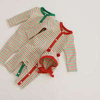 Load image into Gallery viewer, 2 Pieces Set Baby Girls Boys Christmas Striped Color-blocking Jumpsuits And Hats Wholesale 24110118

