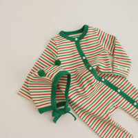 Load image into Gallery viewer, 2 Pieces Set Baby Girls Boys Christmas Striped Color-blocking Jumpsuits And Hats Wholesale 24110118
