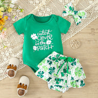 Load image into Gallery viewer, 2 Pieces Set Baby Girls St Patrick&#39;s Day Letters Rompers And Plant Shorts Wholesale 25010702
