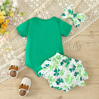 Load image into Gallery viewer, 2 Pieces Set Baby Girls St Patrick&#39;s Day Letters Rompers And Plant Shorts Wholesale 25010702
