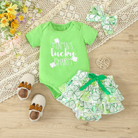 Load image into Gallery viewer, 2 Pieces Set Baby Girls St Patrick&#39;s Day Letters Rompers And Plant Shorts Wholesale 25010702
