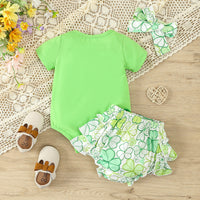 Load image into Gallery viewer, 2 Pieces Set Baby Girls St Patrick&#39;s Day Letters Rompers And Plant Shorts Wholesale 25010702
