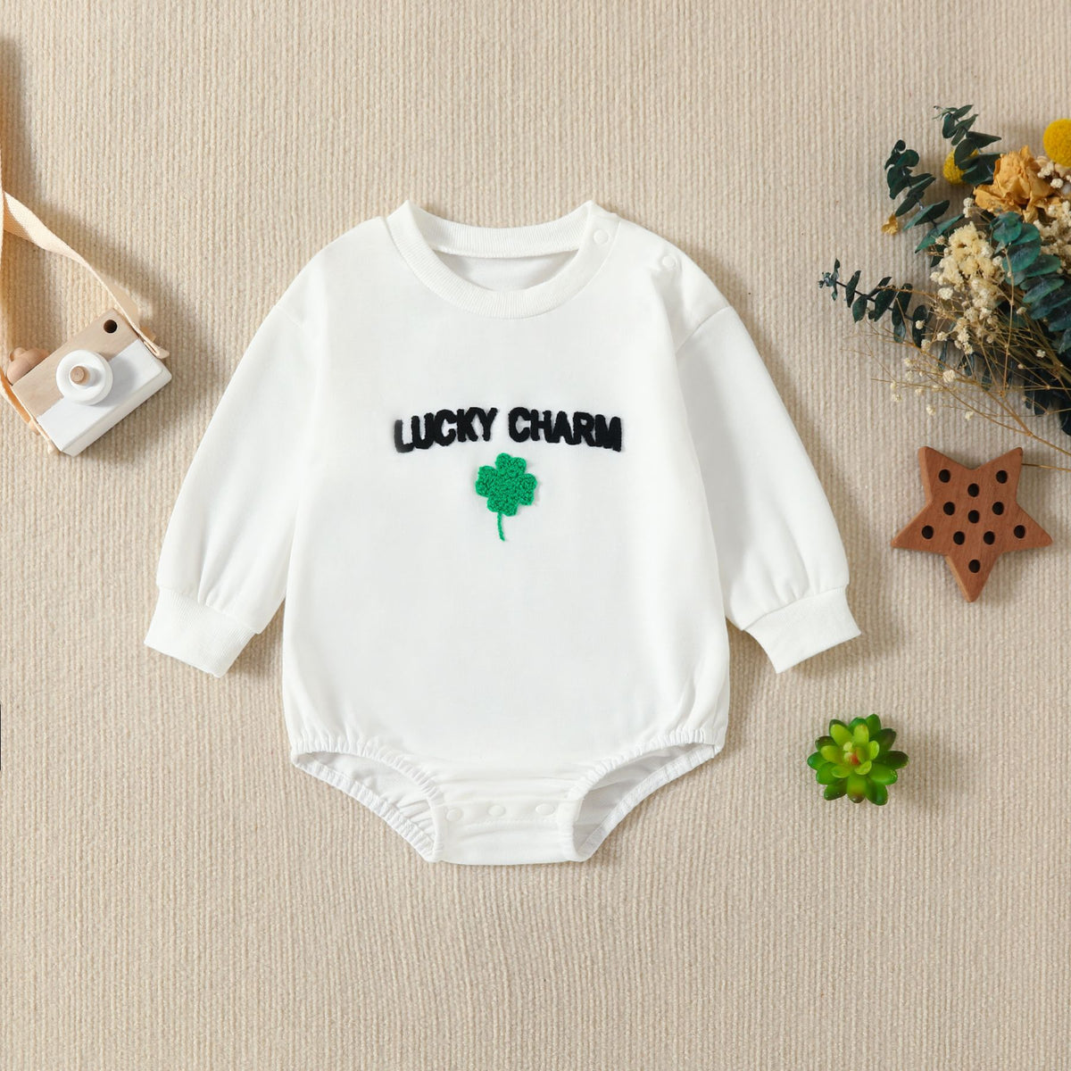 Baby Girls Plant Embroidered St Patrick's Day Rompers Wholesale 25010703