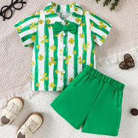 Load image into Gallery viewer, 2 Pieces Set Baby Kid Boys St Patrick&#39;s Day Plant Print Shirts And Solid Color Shorts Wholesale 25010705
