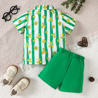 Load image into Gallery viewer, 2 Pieces Set Baby Kid Boys St Patrick&#39;s Day Plant Print Shirts And Solid Color Shorts Wholesale 25010705
