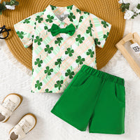 Load image into Gallery viewer, 2 Pieces Set Baby Kid Boys St Patrick&#39;s Day Plant Print Shirts And Solid Color Shorts Wholesale 25010705
