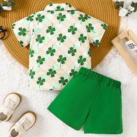 Load image into Gallery viewer, 2 Pieces Set Baby Kid Boys St Patrick&#39;s Day Plant Print Shirts And Solid Color Shorts Wholesale 25010705

