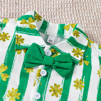 Load image into Gallery viewer, 2 Pieces Set Baby Kid Boys St Patrick&#39;s Day Plant Print Shirts And Solid Color Shorts Wholesale 25010705
