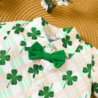 Load image into Gallery viewer, 2 Pieces Set Baby Kid Boys St Patrick&#39;s Day Plant Print Shirts And Solid Color Shorts Wholesale 25010705
