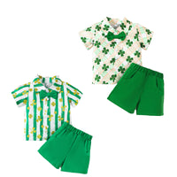 Load image into Gallery viewer, 2 Pieces Set Baby Kid Boys St Patrick&#39;s Day Plant Print Shirts And Solid Color Shorts Wholesale 25010705

