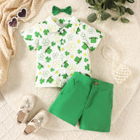 Load image into Gallery viewer, 2 Pieces Set Baby Kid Boys St Patrick&#39;s Day Plant Print Shirts And Solid Color Shorts Wholesale 25010706
