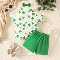 Load image into Gallery viewer, 2 Pieces Set Baby Kid Boys St Patrick&#39;s Day Plant Print Shirts And Solid Color Shorts Wholesale 25010706
