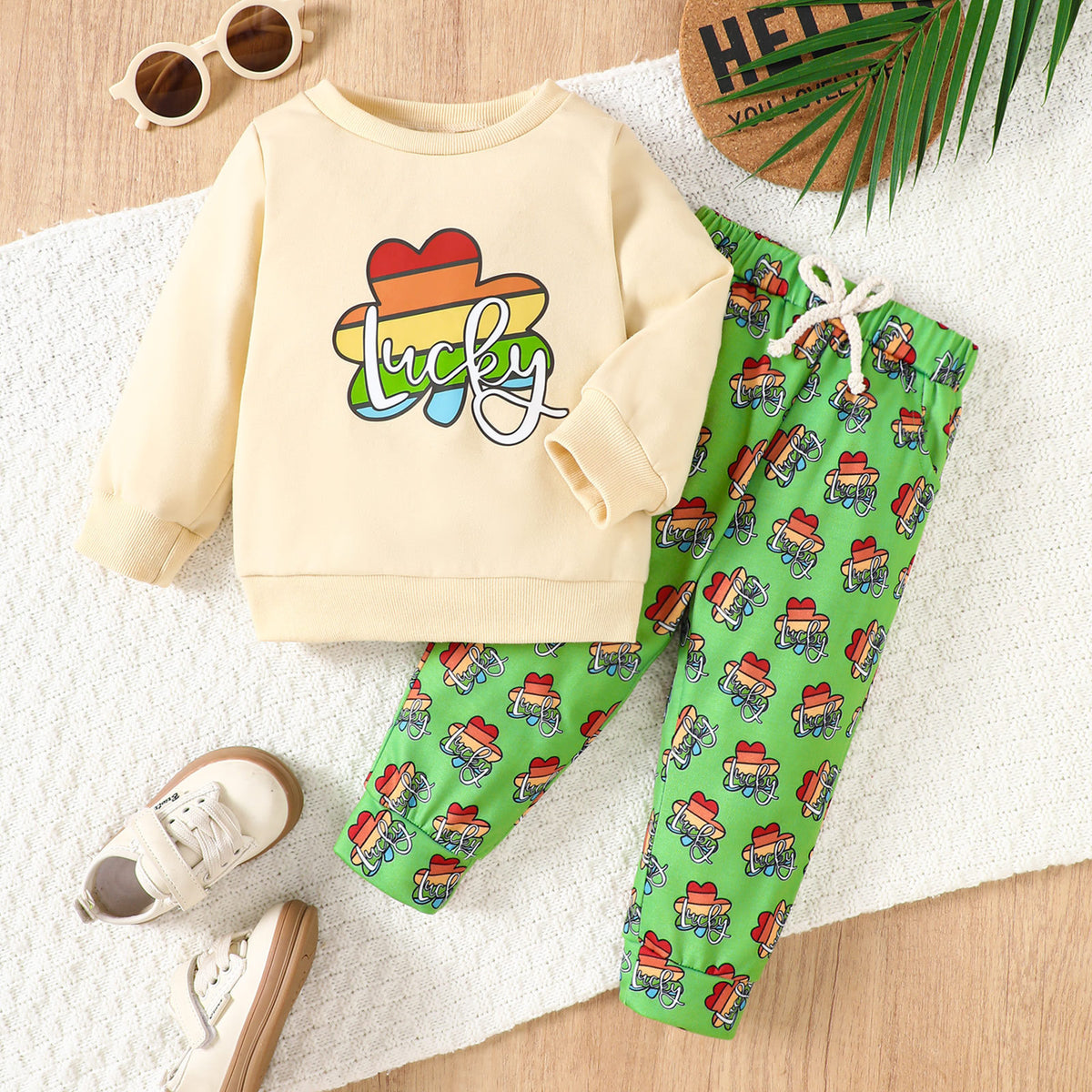 2 Pieces Set Baby Kid Girls St Patrick's Day Letters Tops And Plant Pants Wholesale 25010708