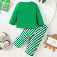 Load image into Gallery viewer, 2 Pieces Set Baby Kid Girls Boys St Patrick&#39;s Day Solid Color Plant Tops And Checked Pants Wholesale 25010709
