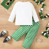 Load image into Gallery viewer, 2 Pieces Set Baby Kid Girls Boys St Patrick&#39;s Day Solid Color Plant Tops And Checked Pants Wholesale 25010709
