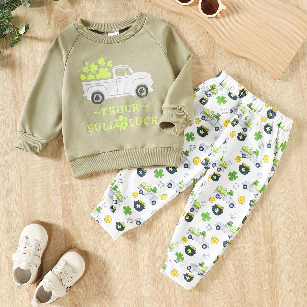 2 Pieces Set Baby Kid Boys St Patrick's Day Letters Tops Car And Plant Pants Wholesale 25010710