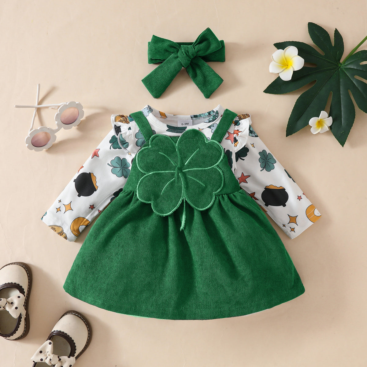 2 Pieces Set Baby Girls St Patrick's Day Solid Color Print Dresses And Rompers Wholesale 25010711