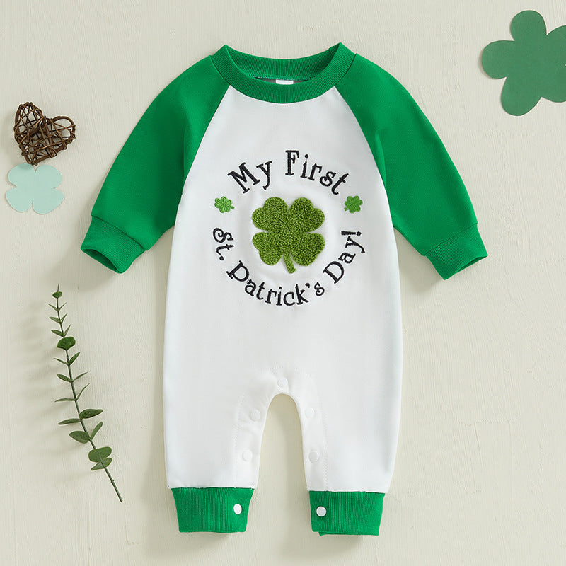 Baby Girls Boys Letters Color-blocking Plant St Patrick's Day Jumpsuits Wholesale 25010712