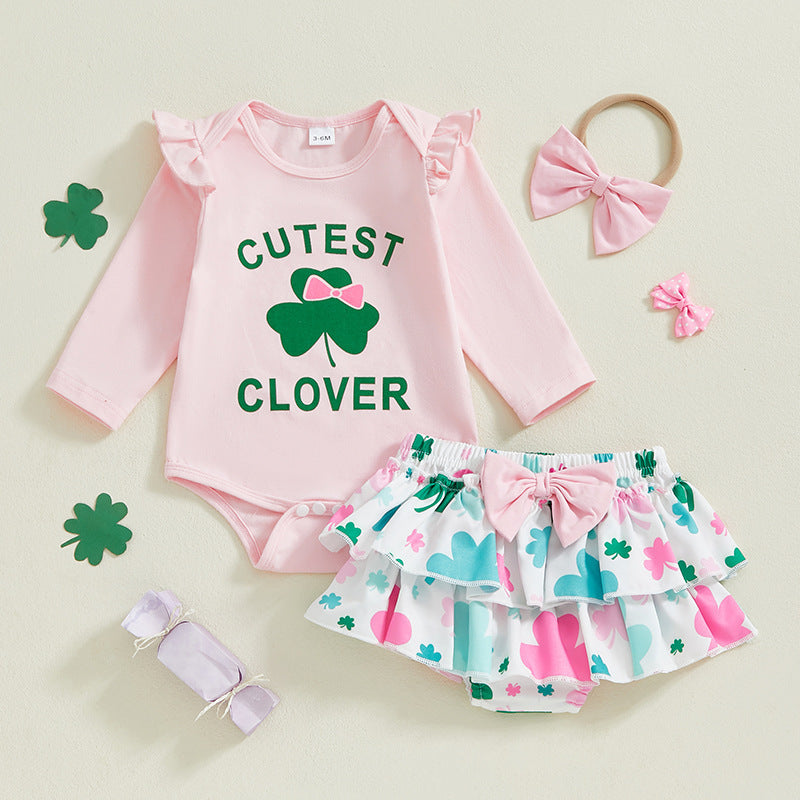 2 Pieces Set Baby Girls St Patrick's Day Letters Print Rompers And Plant Skirts Wholesale 25010713