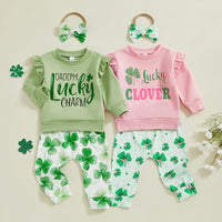 Load image into Gallery viewer, 2 Pieces Set Baby Kid Girls St Patrick&#39;s Day Letters Tops And Plant Pants Wholesale 25010714
