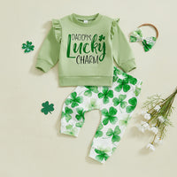 Load image into Gallery viewer, 2 Pieces Set Baby Kid Girls St Patrick&#39;s Day Letters Tops And Plant Pants Wholesale 25010714
