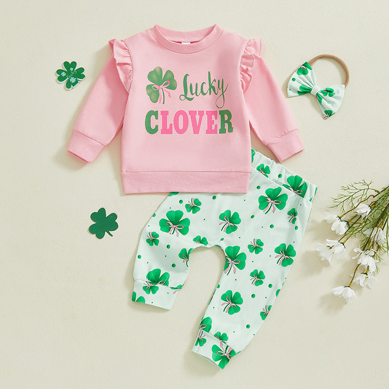 2 Pieces Set Baby Kid Girls St Patrick's Day Letters Tops And Plant Pants Wholesale 25010714