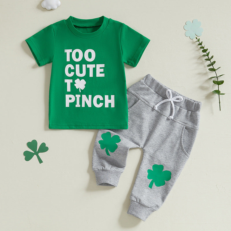 2 Pieces Set Baby Kid Girls Boys St Patrick's Day Letters T-Shirts And Plant Pants Wholesale 25010715