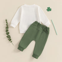Load image into Gallery viewer, 2 Pieces Set Baby Kid Girls Boys St Patrick&#39;s Day Letters Embroidered Tops And Solid Color Pants Wholesale 25010716
