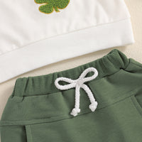 Load image into Gallery viewer, 2 Pieces Set Baby Kid Girls Boys St Patrick&#39;s Day Letters Embroidered Tops And Solid Color Pants Wholesale 25010716
