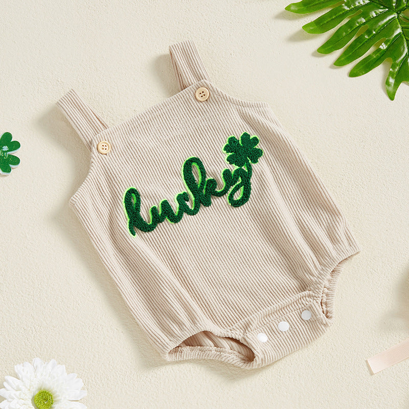 Baby Girls Boys Solid Color Embroidered St Patrick's Day Rompers Wholesale 25010717