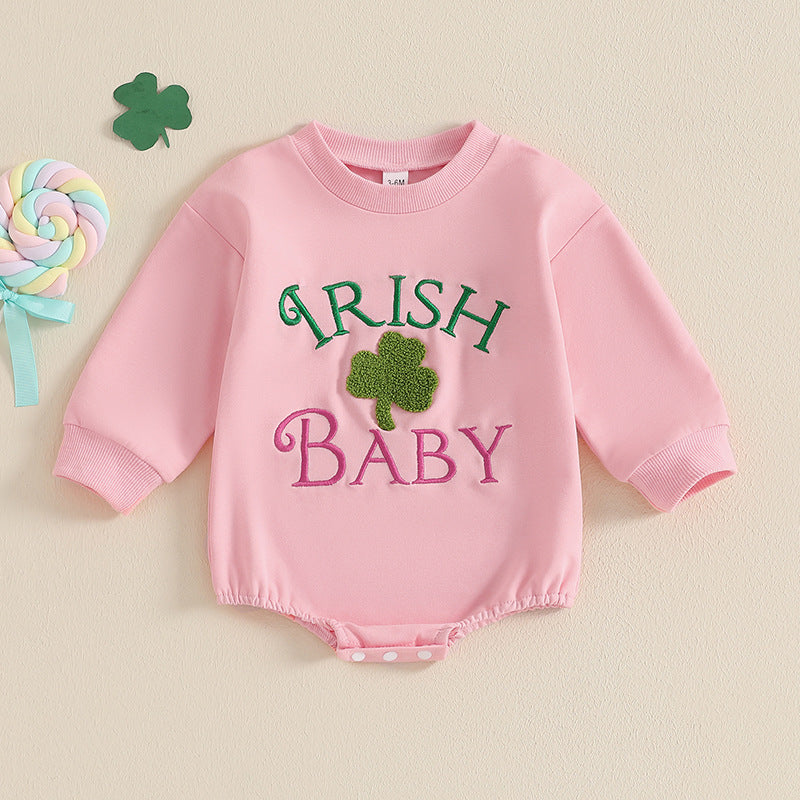 Baby Girls Embroidered St Patrick's Day Rompers Wholesale 25010718