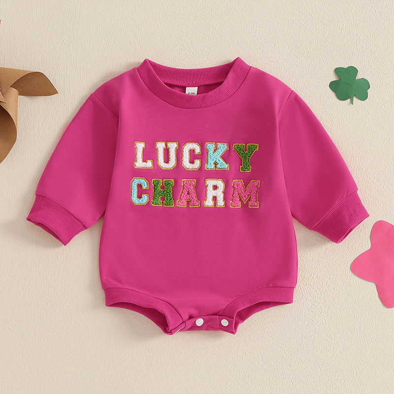 Baby Girls Boys Solid Color Embroidered St Patrick's Day Rompers Wholesale 25010722